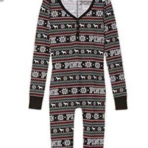 Victoria's Secret Black and Red festive Christmas Pajama Onesie